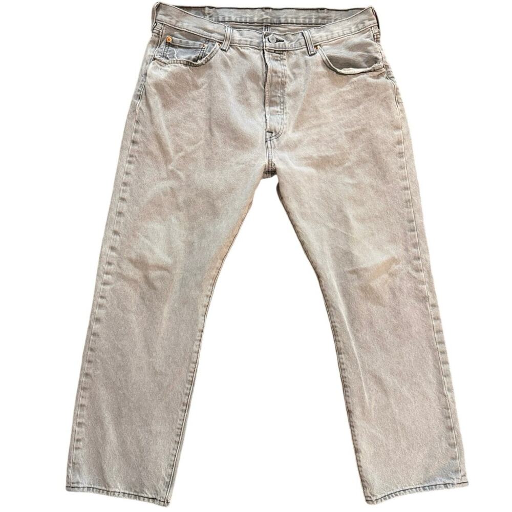 Levi’s 501 Gray Denim Jeans Men's Straight Leg Button Fly Faded Grunge 38x30